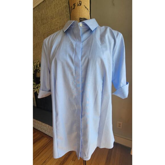 Talbots Short Sleeve Dress Shirt 100% Cotton Blue Button Down, Womens Sz 16, NEW - Picture 1 of 11
